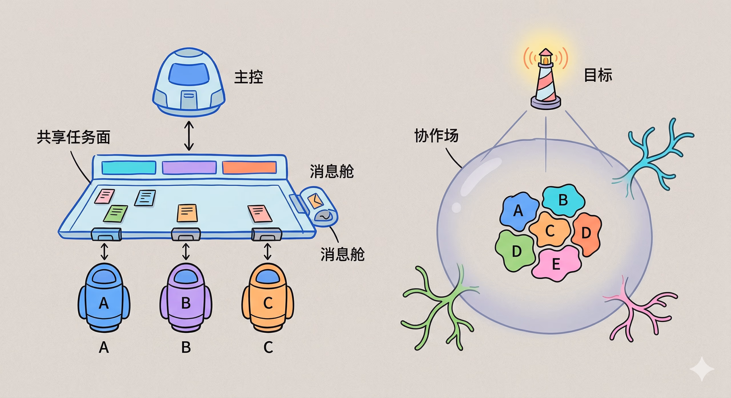 Agent Team 与 Agent Swarm 的对照图